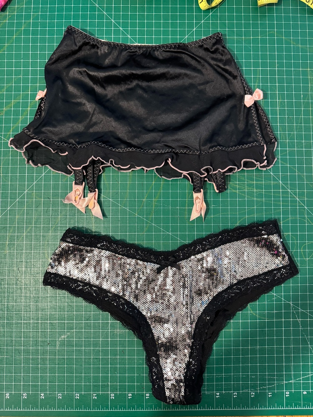 Victoria's Secret Black Sequin and Satin Lingerie Set